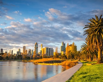 Melbourne Photograph, City Skyline, Albert Park Lake, Extra Large Wall Art, Zoom Background, Travel Poster, Australia made, Grand Prix