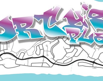 Custom Order Graffiti Skateboard Deck, Graffiti Street Art Font, Peregian Beach Map Print, Spray Paint Wall Art, Custom Birthday gift.