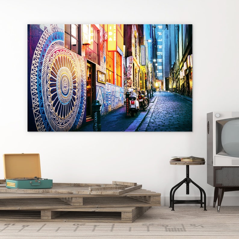 Street Art Graffiti Photo, Melbourne Photography, Hosier Lane, Blue Decor, Office Wall Art, Australia Print, Boyfriend Birthday Gift for him image 3