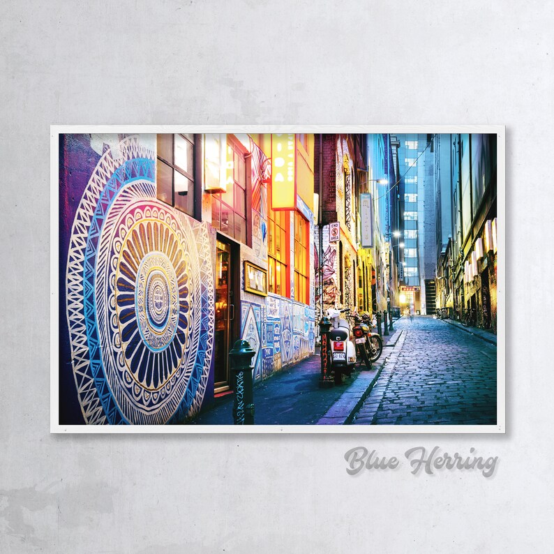 Street Art Graffiti Photo, Melbourne Photography, Hosier Lane, Blue Decor, Office Wall Art, Australia Print, Boyfriend Birthday Gift for him image 5