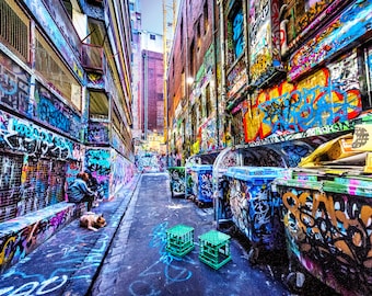 Street Art Print, Graffiti Wall Art, Melbourne Photography, Hosier Lane, industrial decor, spray paint art, urban jungle, Fathers Day Gift