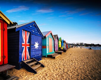 Brighton Beach Boxes, Melbourne Photography, Australian made, Brighton Bathing Box Huts, Travel Wall Art, House warming Gift, Seaside Decor