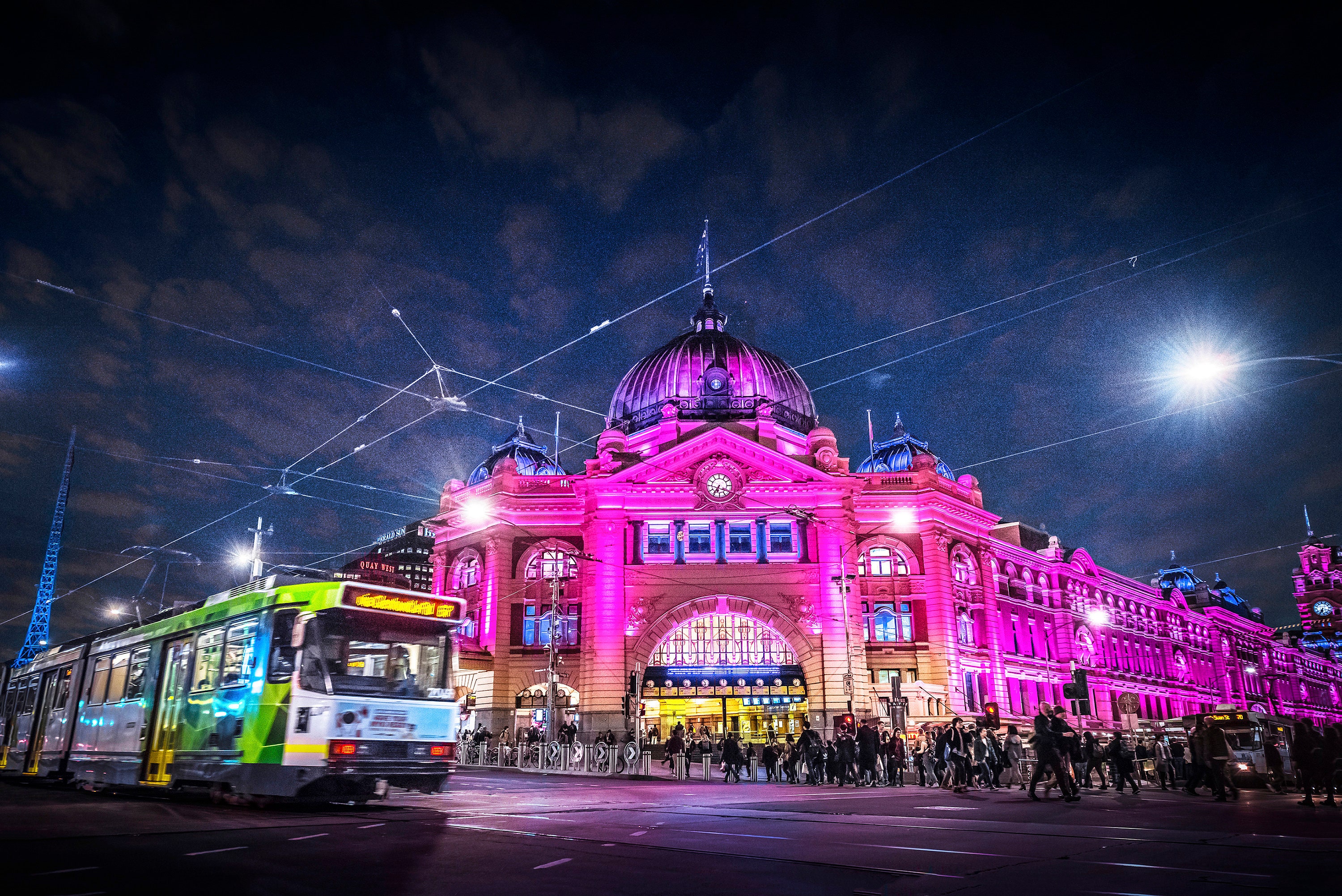 Melbourne and Flinders Street Station at Night, South Bank, Melbourne, VIC,  Australia Images, Fine Art Landscape Photography