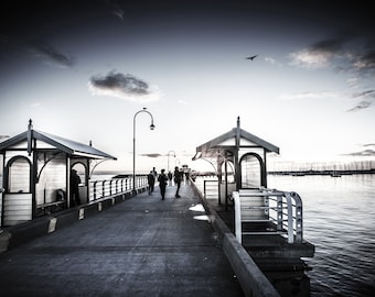 St Kilda Pier, Black and White, Photography Prints, Luna Park, Melbourne Australia, Beach Decor, Sunset wall Art, Fathers Day Travel Gift