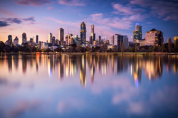 Melbourne Skyline Sunset Framed Print Of Melbourne City Sunset