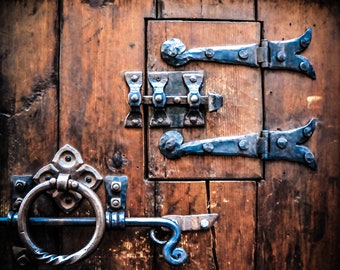 Old Wooden Door, Rīga Latvia, Vikings wall art, dungeons and dragons gifts, weathered photography, medieval tavern, door hinges rustic