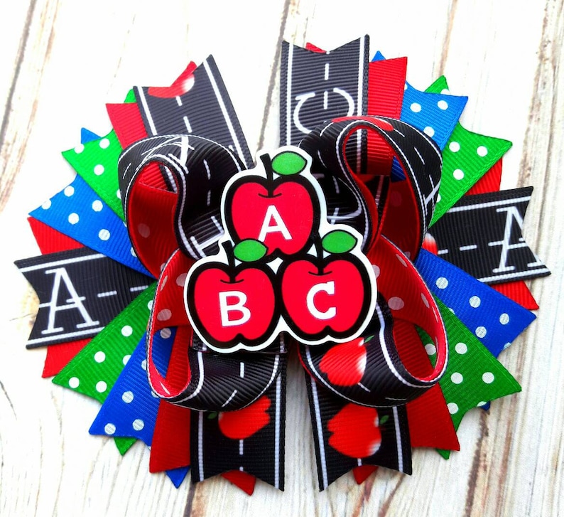 Back to School Hair Bow ABC Hair Bow Preschool Hair Bow School Hair Bow Go back to School Stacked Boutique Hair Bow Colorful Preschool Bows