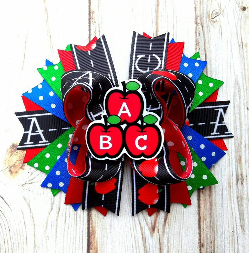 Back to School Hair Bow ABC Hair Bow Preschool Hair Bow School Hair Bow Go back to School Stacked Boutique Hair Bow Colorful Preschool Bows