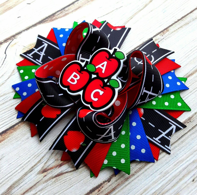 Back to School Hair Bow ABC Hair Bow Preschool Hair Bow School Hair Bow Go back to School Stacked Boutique Hair Bow Colorful Preschool Bows