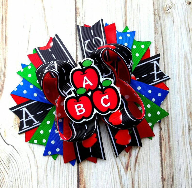 Back to School Hair Bow ABC Hair Bow Preschool Hair Bow School Hair Bow Go back to School Stacked Boutique Hair Bow Colorful Preschool Bows