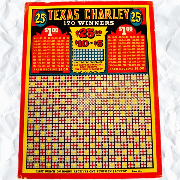 NEW Vintage "Texas Charley" Punch Board  Unpunched Gambling Game Of Chance