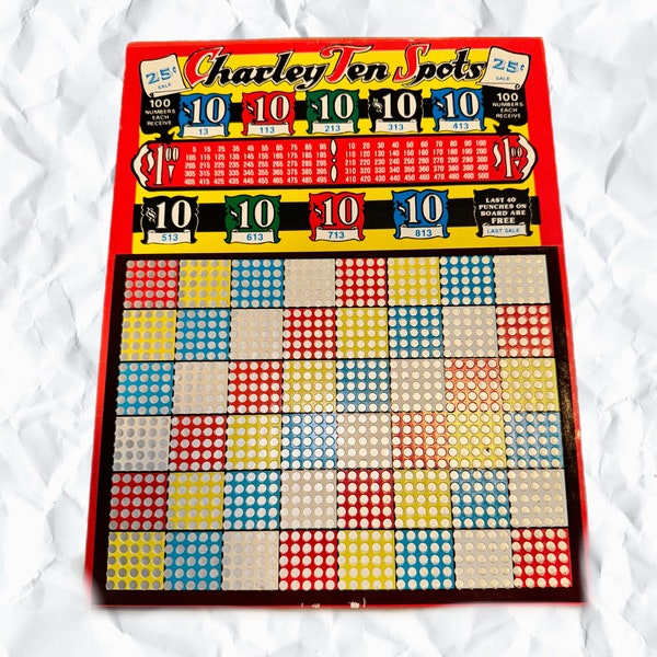 NEW Vintage "Charley Ten Spots" Punch Board  Unpunched Gambling Game Of Chance