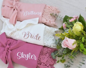 Bridesmaid Robes, Bridesmaid Gifts, Bridal party gift, Cotton Lace Robe, Bridesmaid robe, Flower Girl robe,  Wedding robe  (R012)