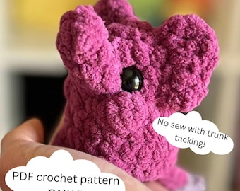Peaches the Elephant No Sew w/Low Sew met trunk tacking ALLEEN gehaakt pdf-patroon! -Alleen naaien is nodig: de kofferbak vastmaken