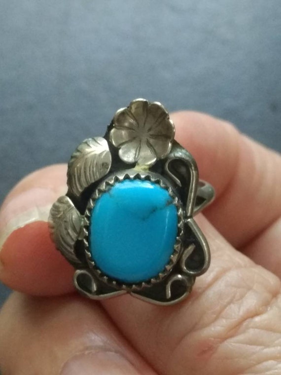 Vintage Silver &high quality Turquoise Ring size … - image 7