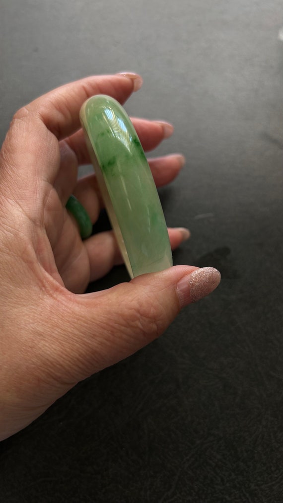 Icy high quality natural green jadeite bangle - image 8