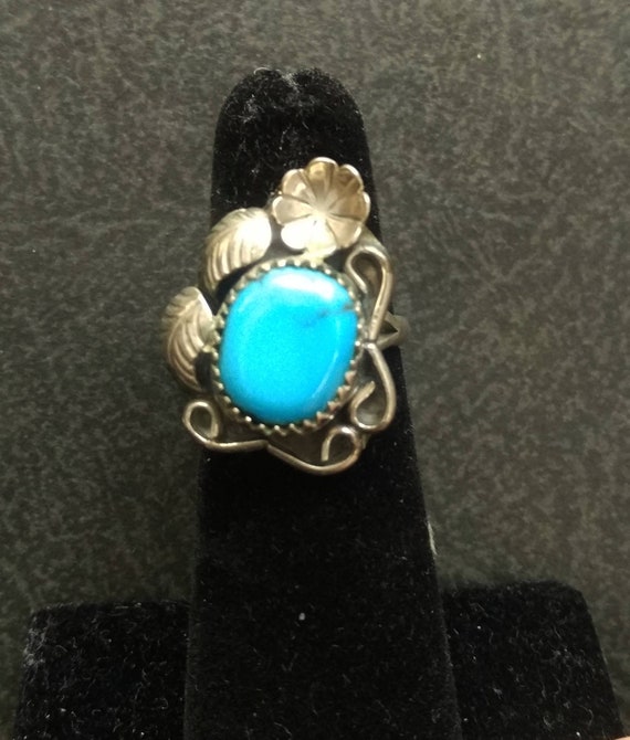 Vintage Silver &high quality Turquoise Ring size … - image 4