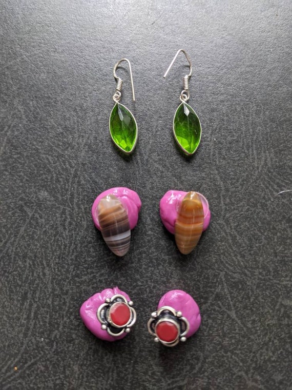 3 pairs of  natural stone earrings - image 1