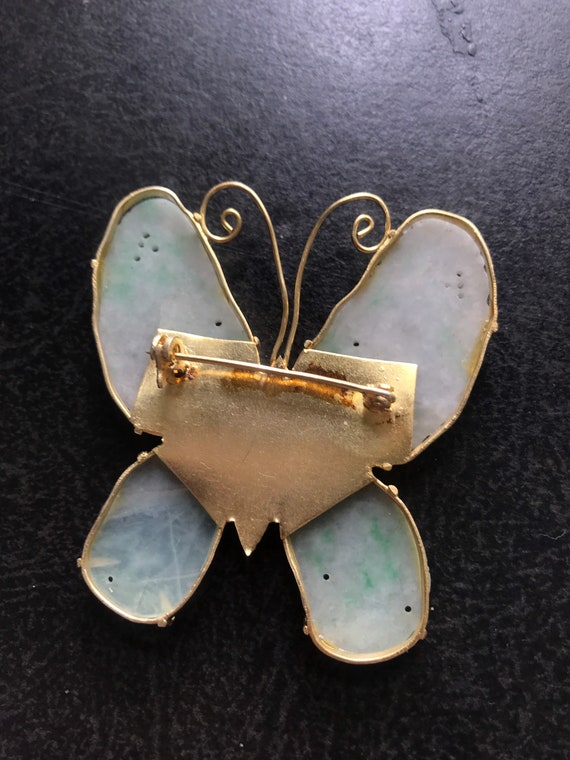 Antique 14k Gold and Jadeite butterfly pin - image 5