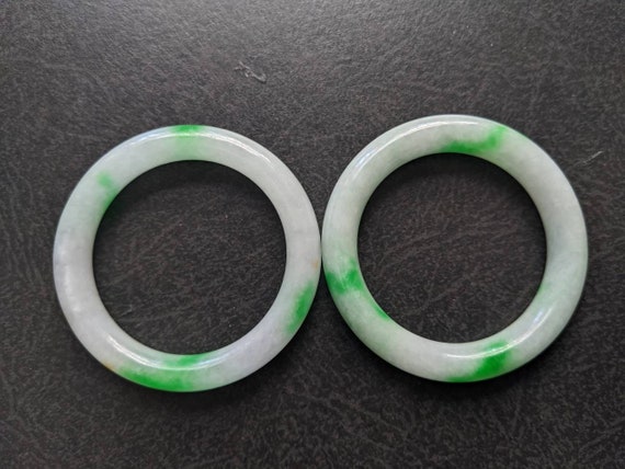 A pair of antique natural jadeite bangles for kids - image 4