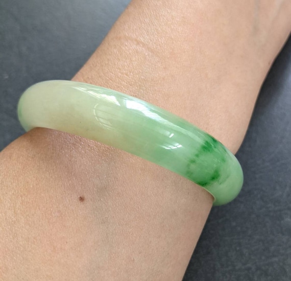 Icy high quality natural green jadeite bangle - image 3