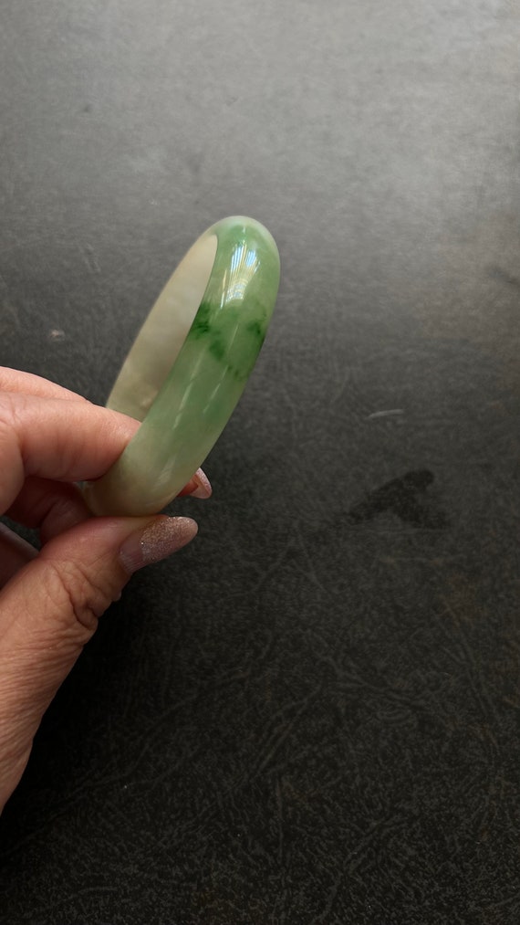 Icy high quality natural green jadeite bangle - image 7