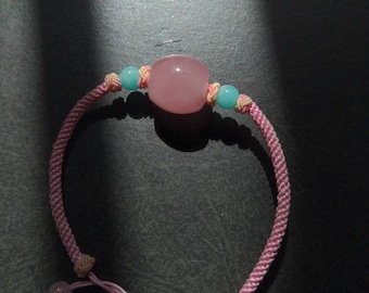 High quality natural pink quartz barrel bead bracelet