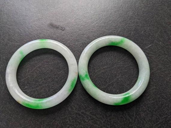A pair of antique natural jadeite bangles for kids - image 2