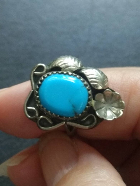 Vintage Silver &high quality Turquoise Ring size … - image 2