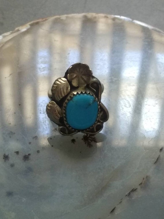 Vintage Silver &high quality Turquoise Ring size … - image 6