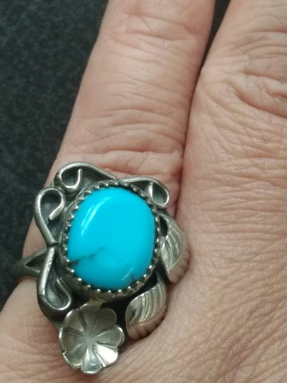 Vintage Silver &high quality Turquoise Ring size … - image 1