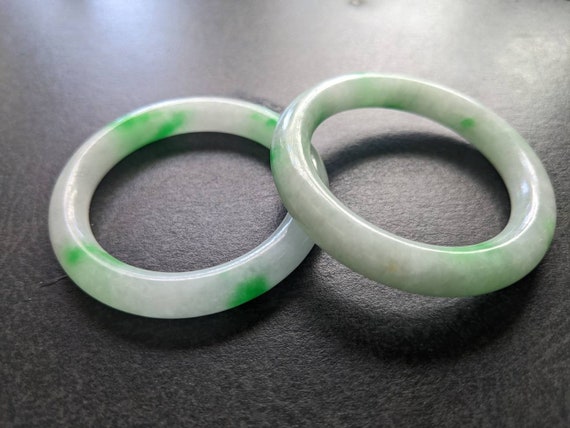 A pair of antique natural jadeite bangles for kids - image 1