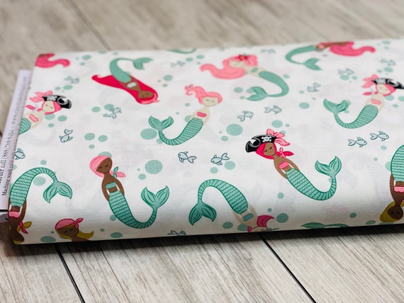 Ahoy! Mermaids Main White,  C10340-WHITE by Melissa Mortenson for Riley Blake Designs, Sold by the 1/2 yard or the yard