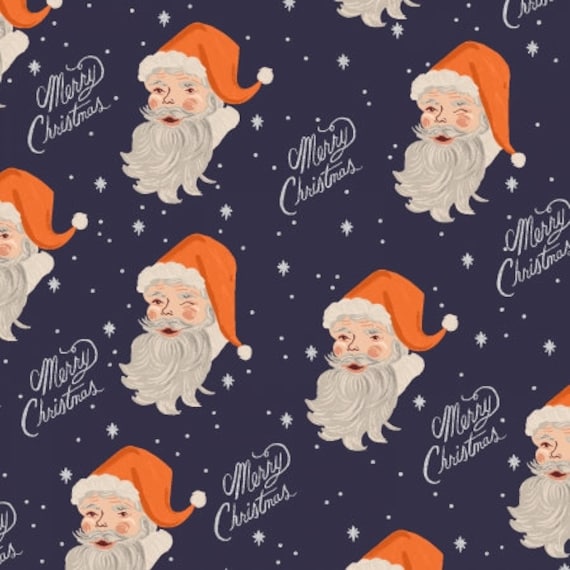 Holiday Classics, Santa, Navy Metallic Fabric, Rifle Paper Co,  Cotton+Steel, sold by the 1/2 yard or the yard