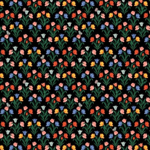 Curio, Tulips, Black Fabric,RP1107-BK1, By Rifle Paper Co, for Cotton+Steel, sold by the 1/2 yard or the yard  100% Cotton