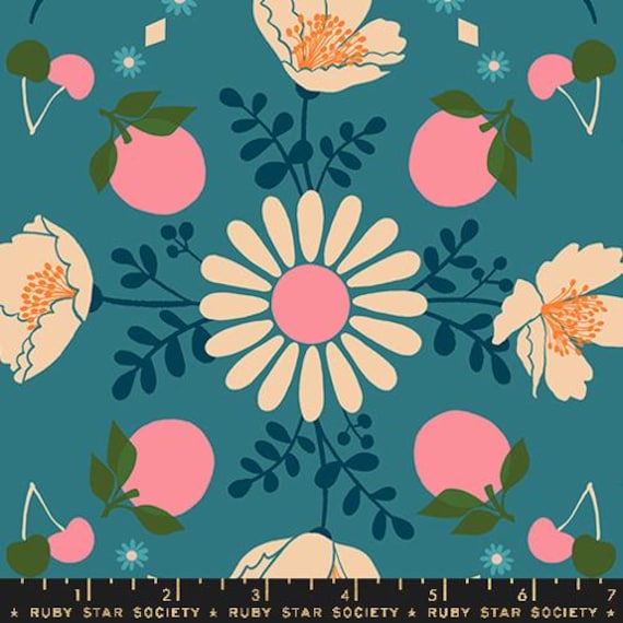 Juicy, Poppy Garden, 30s and Retro Fruit Floral, in Storytime Hour, Ruby Star Society, Moda Fabrics, sold by the 1/2 yard or the yard