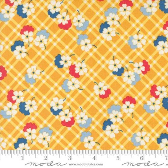 30s Playtime, Picnic Posies Checks and Plaids Floral, Buttercup, 33754 16 by Linzee McCray, for Moda, sold by the 1/2 yard or the yard