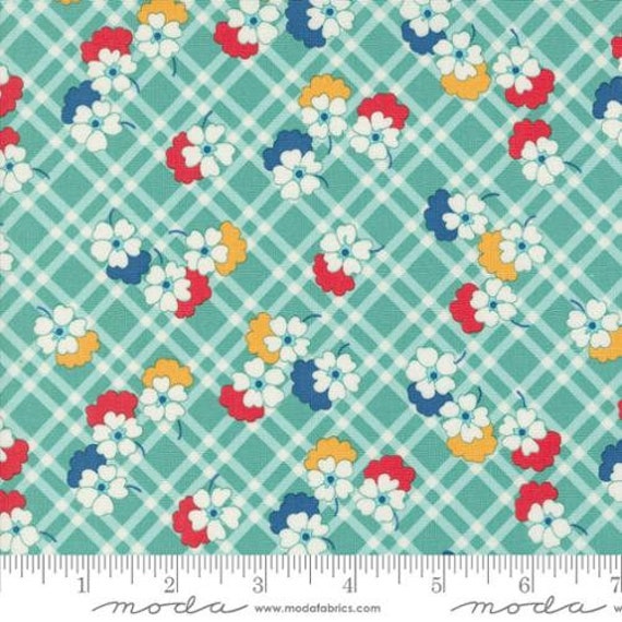 30s Playtime, Picnic Posies Checks and Plaids Floral, Teal, 33754 19, by Linzee McCray, for Moda, sold by the 1/2 yard or the yard