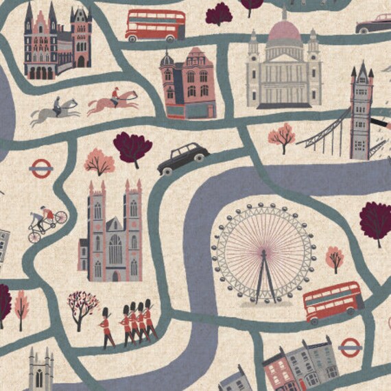 London Town, London Forever, Cloudy Day, Canvas Fabric (SY100-CD4C), by Sara Mulvanny, for Cotton + Steel, sold by the 1/2 yard or the yard