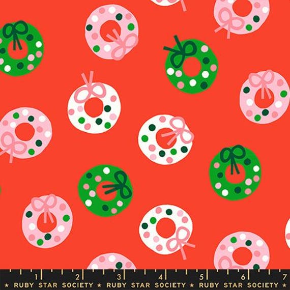Merry Happy, Wreaths Dots,  in Lollipop, By Kimberly Kight, RS3099 14, Ruby Star, sold by the yard