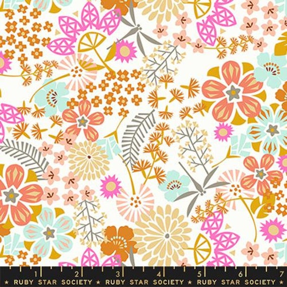 Koi Pond, flowers, in Sweet Cream RS1037 11, By Rashida Coleman Hale, for Ruby Star, sold by the 1/2 yard or the yard