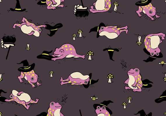 Freaky Familiars, Frogs,  in Eggplant, RS5192 15, Ruby Star, sold by the yard