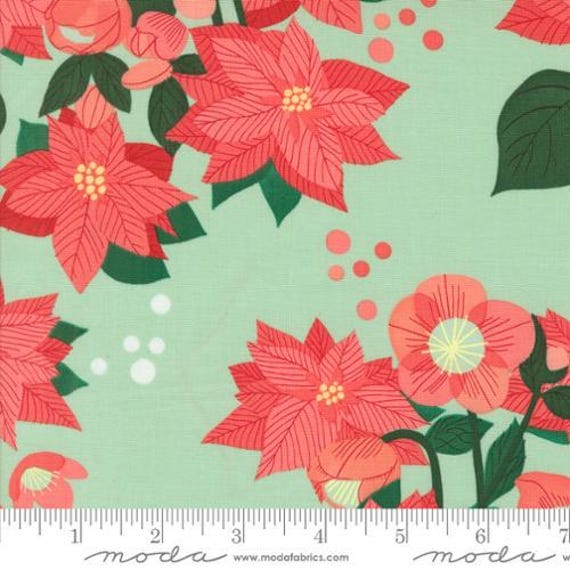 Tiny Christmas, Poinsettia Florals, in Mint, 37130 16, by Lizzy House, for Moda, sold by the yard