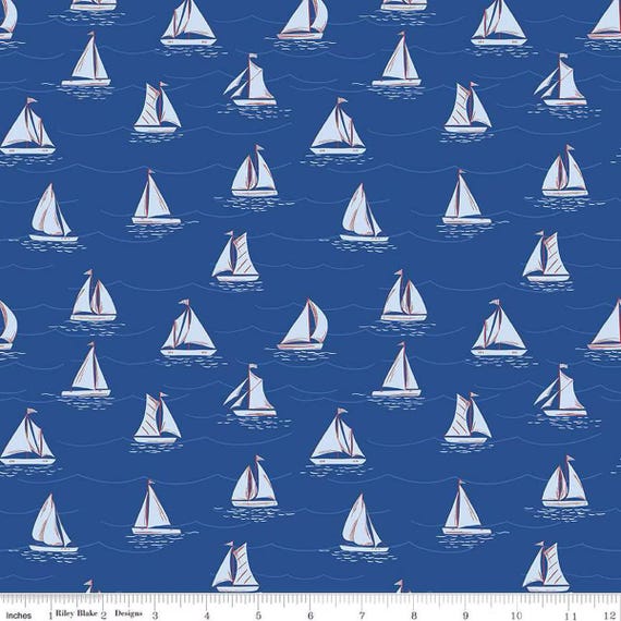 Yacht Club, Sailboats Blue, By Amanda Niederhauser, For Riley Blake Designs, sold by the 1/2 yard or the yard
