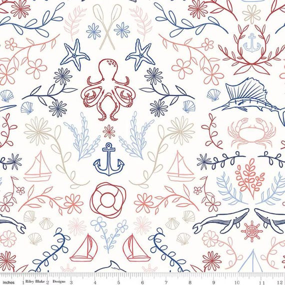 Yacht Club Main White, By Amanda Niederhauser, for Riley Blake designs, sold by the 1/2 yard or the yard