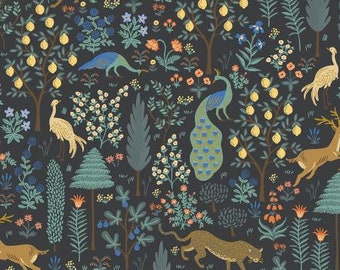 Camont - Menagerie - Black Metallic Fabric- RP700-BK1M - Rifle Paper Co- Cotton and Steel- sold by the 1/2 yard or the yard