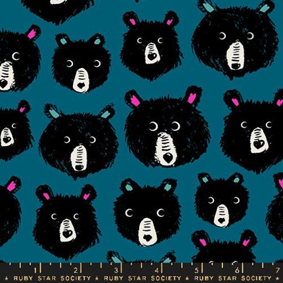 Teddy And The Bears, in Thunder, By Sarah Watts, Ruby Star Society, sold by the 1/2 yard or the yard