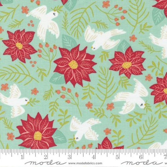 Joyful Joyful, Poinsettia, Sky, 20802 17, By Stacy Iest Hsu, Moda, Sold by the 1/2 yard or the yard