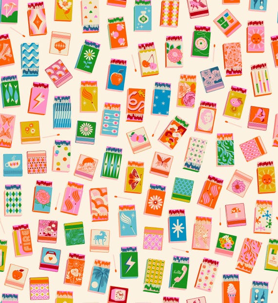 Trinketry, Match books, in Natural with Neon, RS0109 11, Ruby Star, sold by the yard