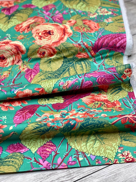 Rose and Hydrangea - Green || Stash, Philip Jacobs for the Kaffe Fassett Collective, sold by the 1/2 yard or the yard